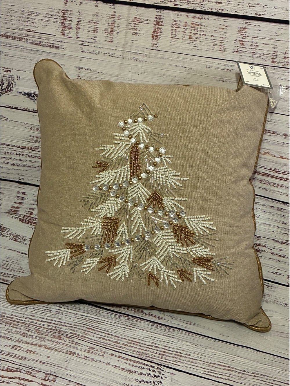 NWT Lumieres Beaded Christmas Tree Throw Pillow